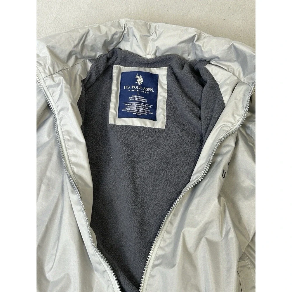 USPA Polo Coat Mens Size Large Fleece Lined Zip‎ Up Jacket Gray Logo